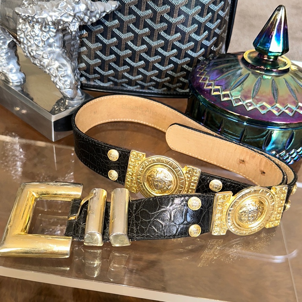 Streets Ahead Versace Vintage Barocco Croc Embossed Leather Belt